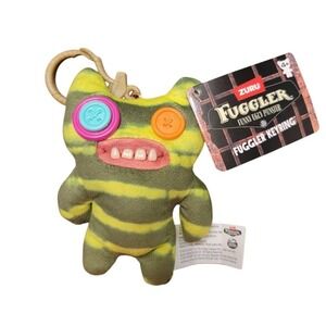 Fuggler Funny Ugly Monster Keychain Green Striped Plush Toy NEW